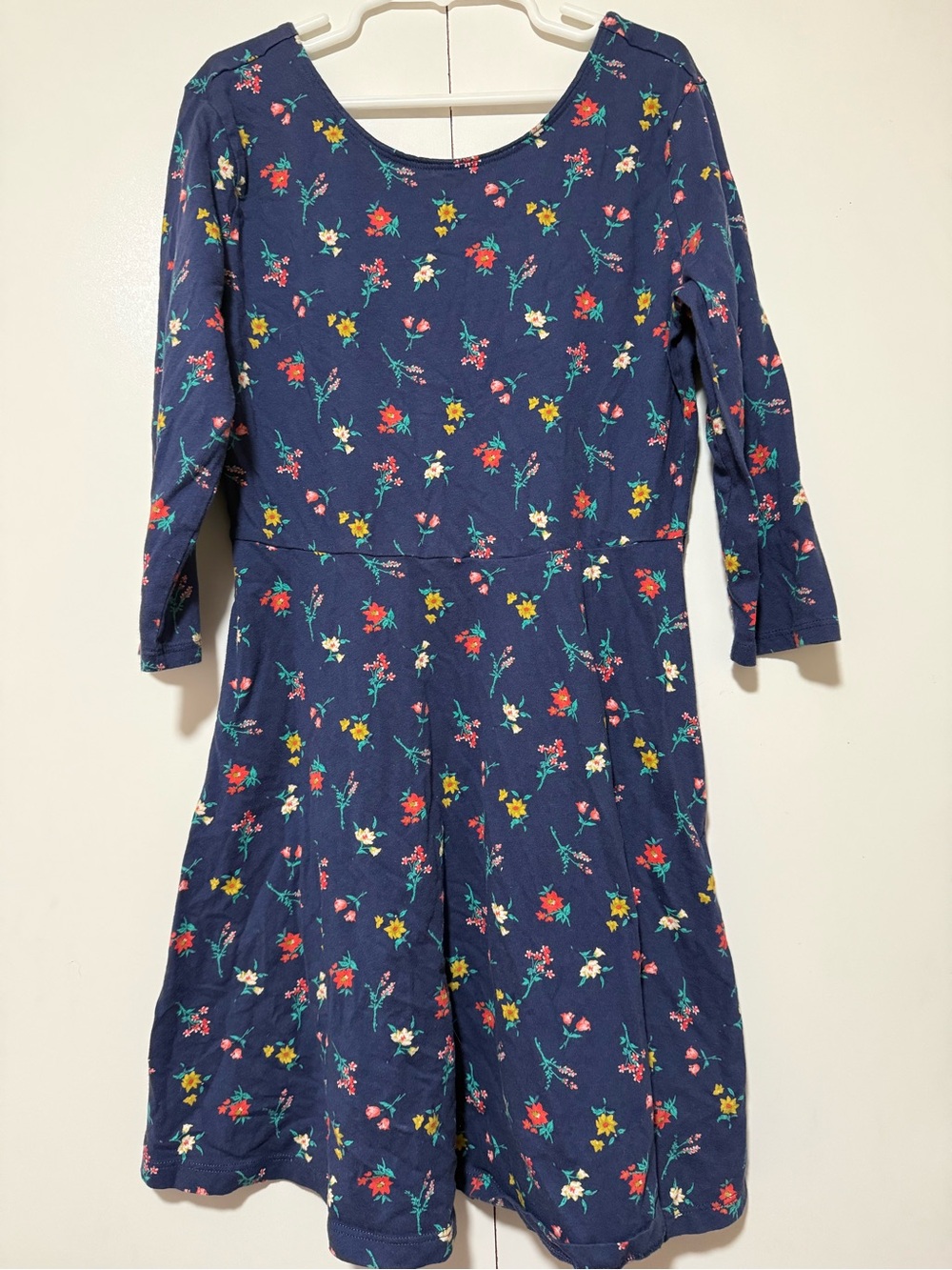 Girls' Navy Floral 3/4 Sleeve Dress